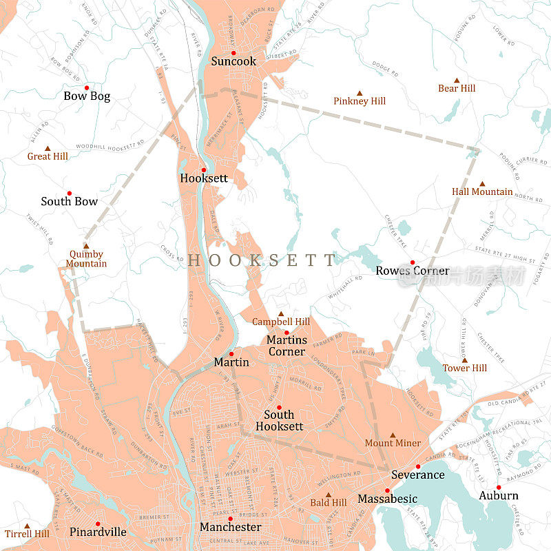 NH Merrimack Hooksett矢量路线图